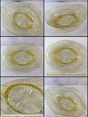 SCB-02-Vintage Amber Depression Glass Oval Serving Dish Starburst